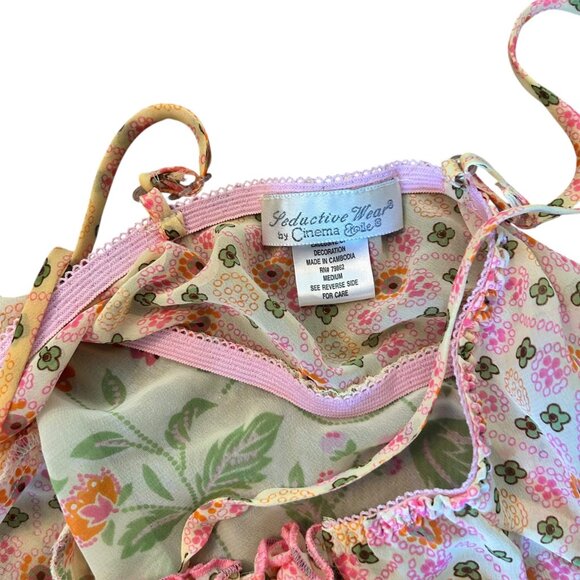Vintage Cinema Etoile Pastel Floral Babydoll Chemise Nightie Set Y2K M - Picture 7 of 10